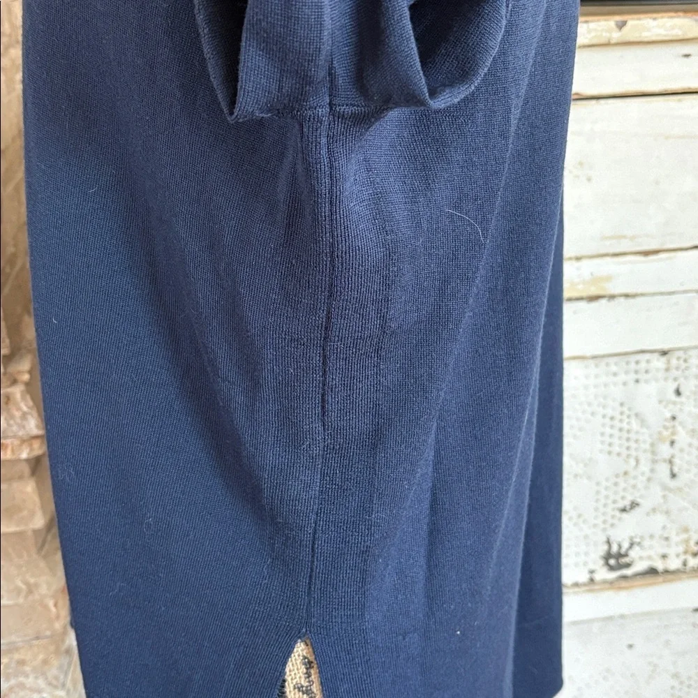 J. Crew 100% merino wool navy blue v-neckline flare sleeve hi lo sweater
